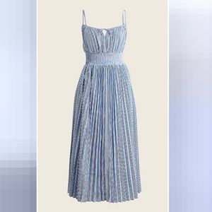 J Crew Smocked Waist Pleated Dress In Stripes